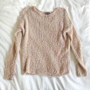 Vince Shaggy Eyelash Open Knit Sweater Women's Large Beige Long Sleeve Pullover